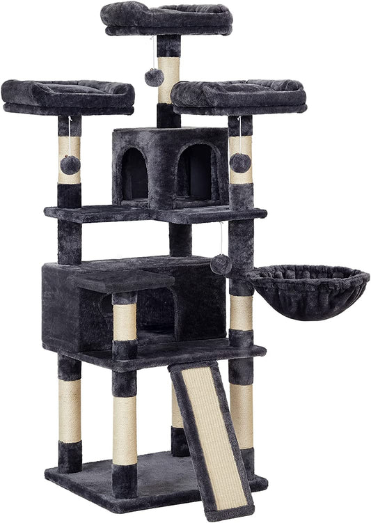 FEANDREA 66.5" Large Cat Tower | Cat Condo with Plush Perches & Scratching Board