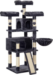 FEANDREA 66.5" Large Cat Tower | Cat Condo with Plush Perches & Scratching Board