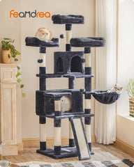 FEANDREA 66.5" Large Cat Tower | Cat Condo with Plush Perches & Scratching Board