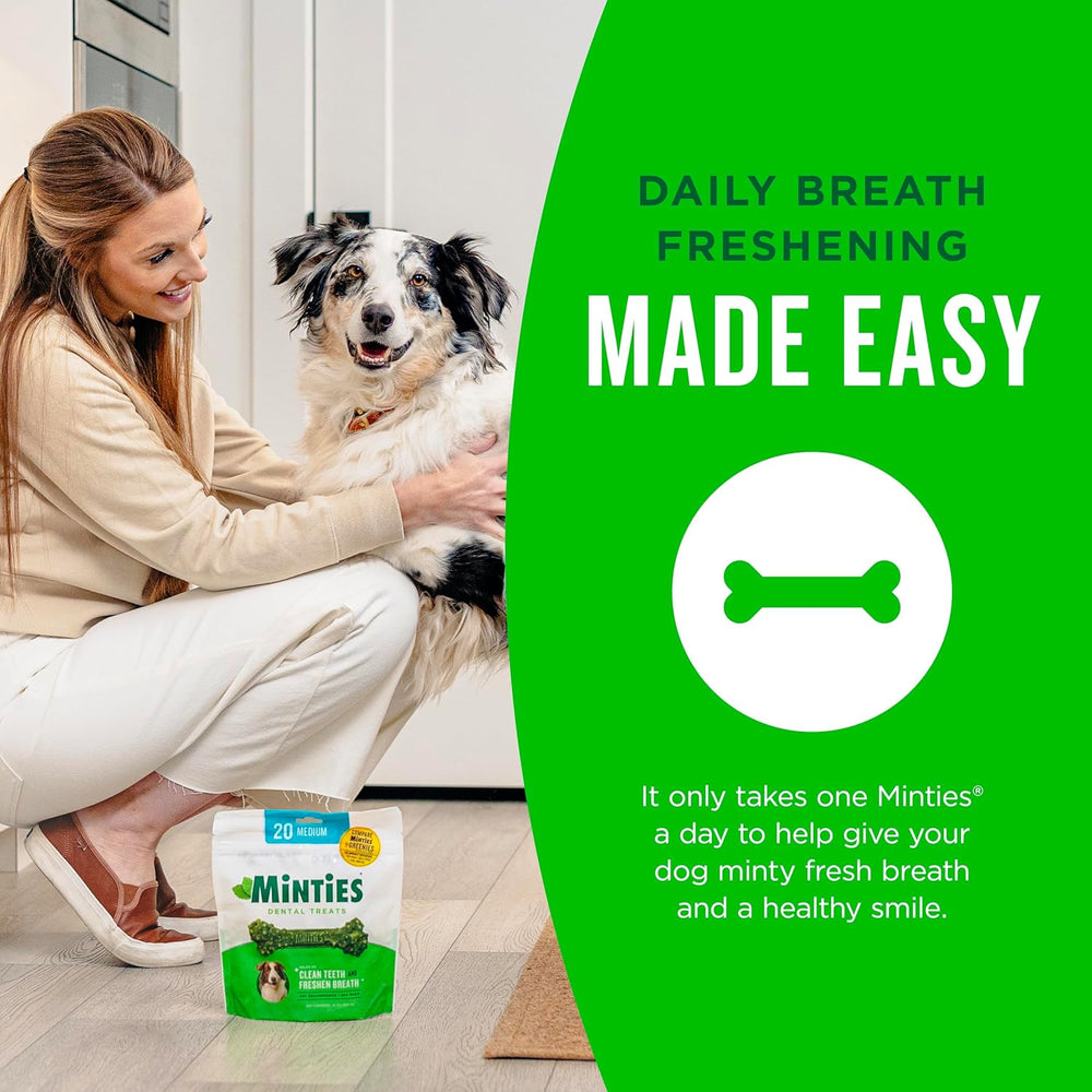 Get Fresh Breath: 40-Count Minties Dental Bone Treats for Dogs Under 40 lbs | Vet Recommended
