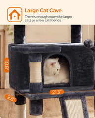FEANDREA 66.5" Large Cat Tower | Cat Condo with Plush Perches & Scratching Board