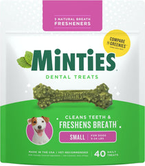 Get Fresh Breath: 40-Count Minties Dental Bone Treats for Dogs Under 40 lbs | Vet Recommended
