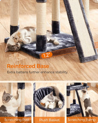 FEANDREA 66.5" Large Cat Tower | Cat Condo with Plush Perches & Scratching Board