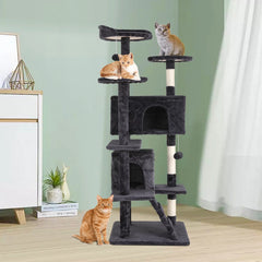 54-In Double Condo Cat Tree Playhouse with Scratching Post for Indoor, Dark Gray