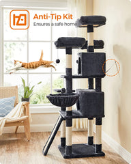 FEANDREA 66.5" Large Cat Tower | Cat Condo with Plush Perches & Scratching Board