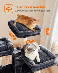 FEANDREA 66.5" Large Cat Tower | Cat Condo with Plush Perches & Scratching Board