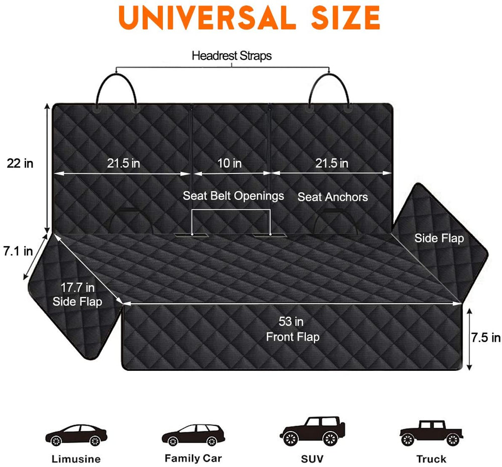 Waterproof Bench Car Seat Cover, Non-Slip React Seat Cover Fits Middle Armrest for Most Cars Trucks SUVs - Black